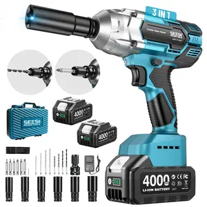 【Fathersdaygift】SEESII 3-in-1 Electric Brushless Impact Wrench, Cordless Pistola De Impacto with 2x4.0 Battery, 6 Sockets, 8 Drills, 6 Screws - Ideal for Car & Home,WH700 fathersdaygift