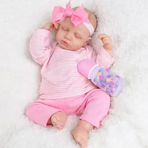 Rebornbabydoll 20-inch Reborn Baby Doll with Hand-Painted Hair & Feeding Set Soft Pink Striped Outfit Full Vinyl Limbs Ideal for Kids 3+ & New Parents