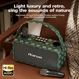 T191Karaoke Speaker, Bluetooth Speaker, Wireless Dual Microphones, Portable, Hi-Fi Sound Quality, DSP Chip, Retro Style, High-Power Surround Sound, High-Fidelity Audio—The Perfect Choice for Family Gatherings, Camping, and Parties
