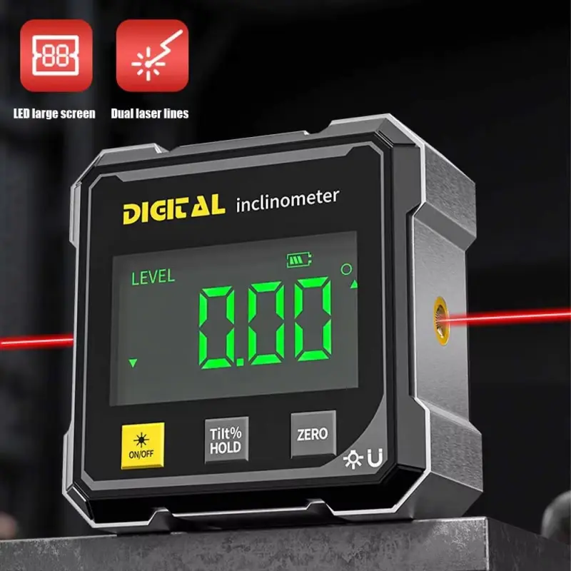 NEW Large 2-Side Magnetic Digital Angle Gauge with Laser - Electronic Protractor, Horizontometer, Inclinometer, Angle Ruler, Dual Mode, Precise Leveling Slope Measuring Tool for Carpentry Tools, Engineering, Versatile Degrees Measurements