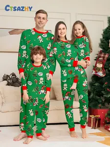 Christmas Family Pajama Set, Adorable Gingerbread Man Christmas Tree Pattern, Comfortable Skin-Friendly Home Wear, Unisex Holiday Sleepwear