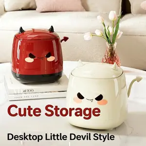 Desktop Trash Can Mini Cute Garbage Basket Home Cartoon Paper Bins with Lid Office Desk Storage Bin Retro Household Wastebasket