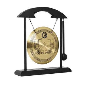 Chinese Gong Asian Mini Gong with Stand - Zen Art Brass Feng Shui Desktop Gong for Home Decoration Dragon