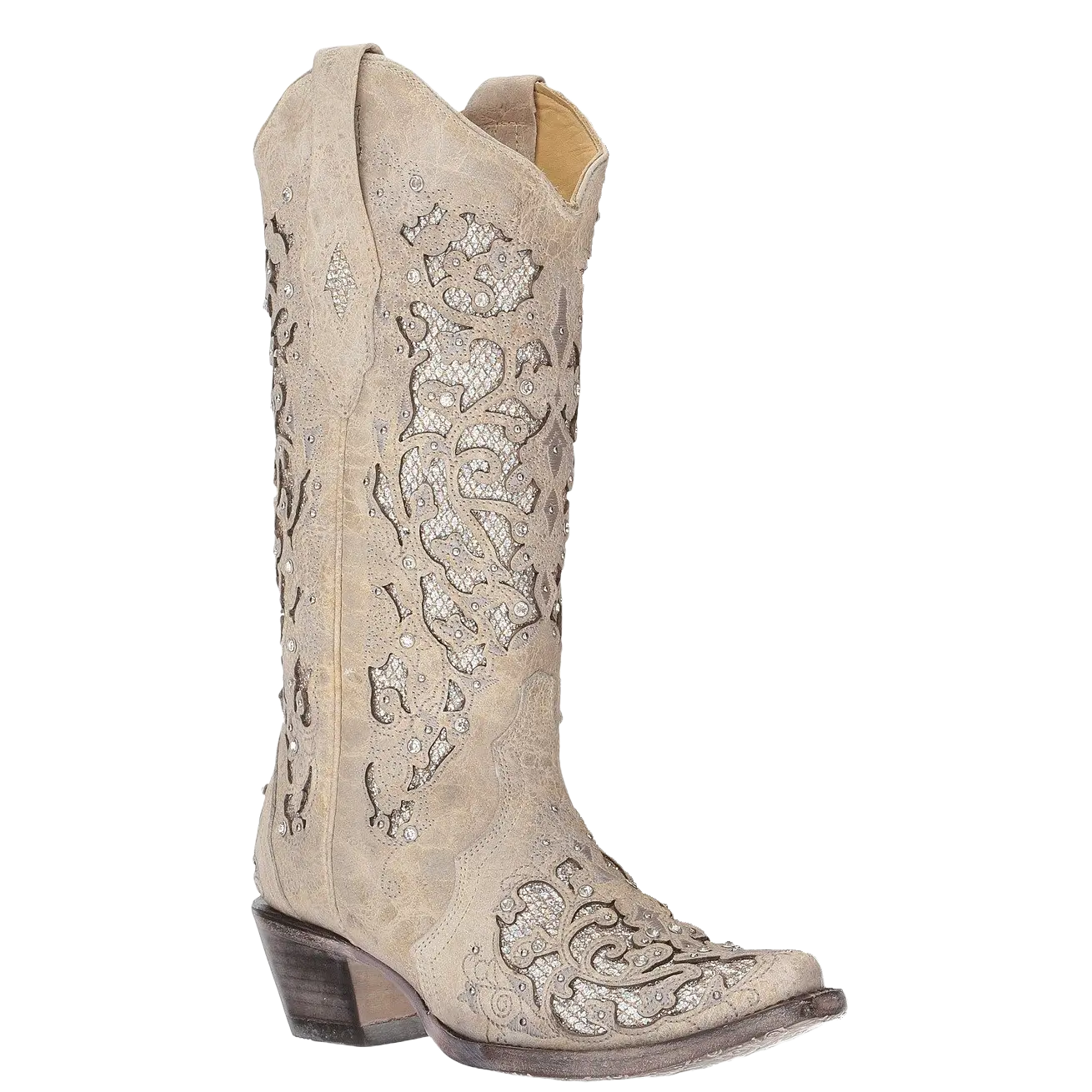 Corral Ladies Martina White Glitter Inlay Crystals Wedding Boots A3322