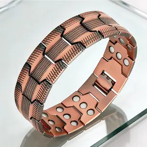 Men's Copper Magnetic Bracelet Triple Strong Magnets, Adjustable Magnetic Therapy Bracelet for Joint Pain Relief & Energy Circulation, Jewelry Gift for Valentine's Day Father's Day