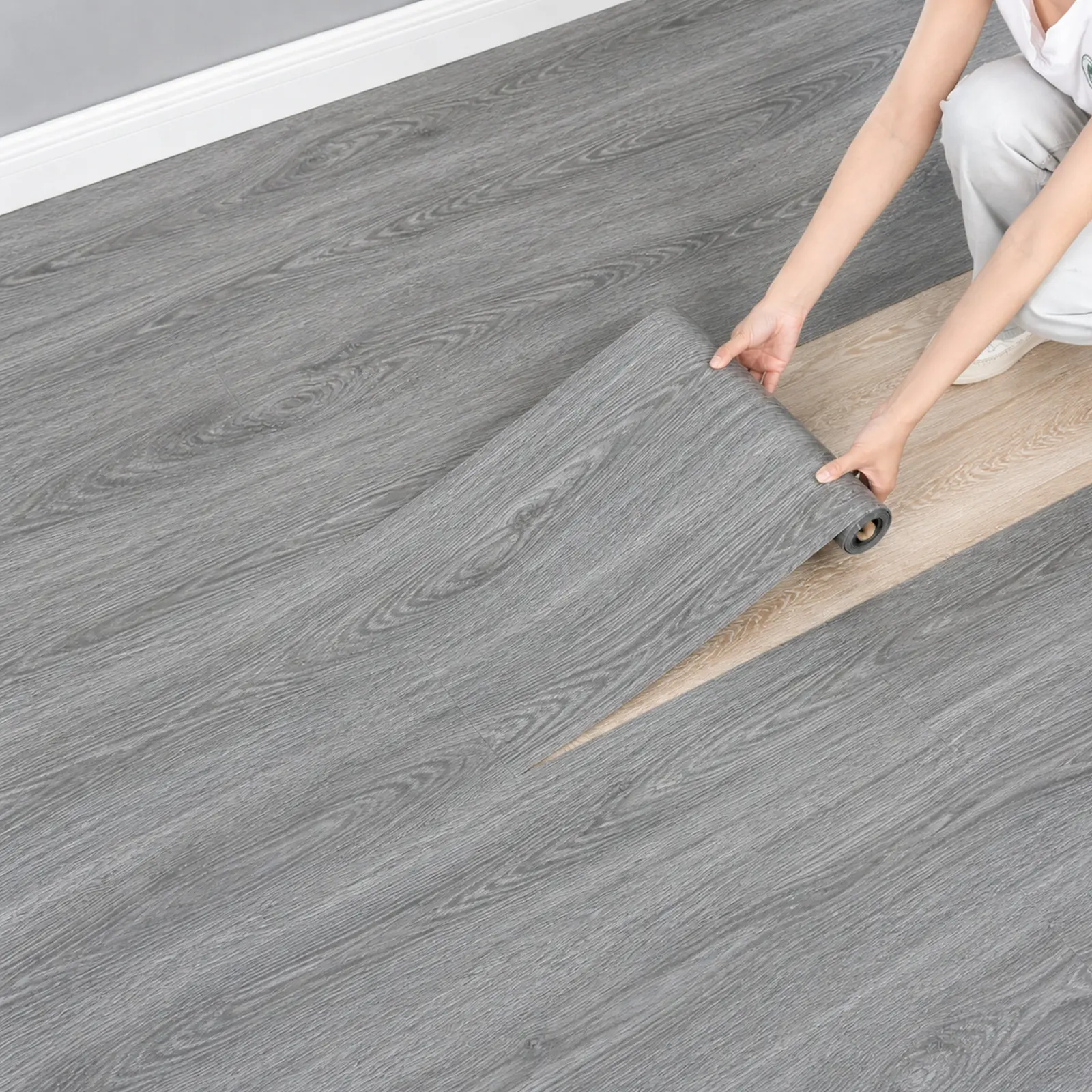 1 Roll 118.11 in/300 cm Self-Adhesive Vinyl Flooring, Thickened 3D Vintage Wood Grain Peel-and-Stick Floor Covering, Removable, Waterproof, Wear-Resistant, Easy to Clean and Install for Indoor DIY Home Renovation
