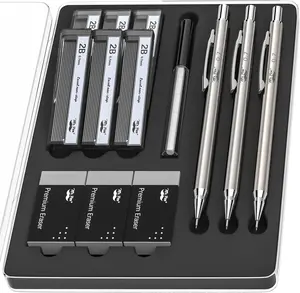 Metal Mechanical Pencil Set, 0.7mm, 3 Pack For Sketching Drafting School and Office Supplies Metal Mechanical Pencil Set, 0.7mm, 3 Pack For Sketching Drafting School and Office Supplies