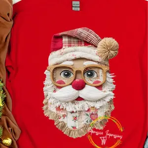 Santa Quilted Stitched Eco Solvent Printed Crewneck Sweatshirt  Pullover Womenswear Sweatshirts Tops