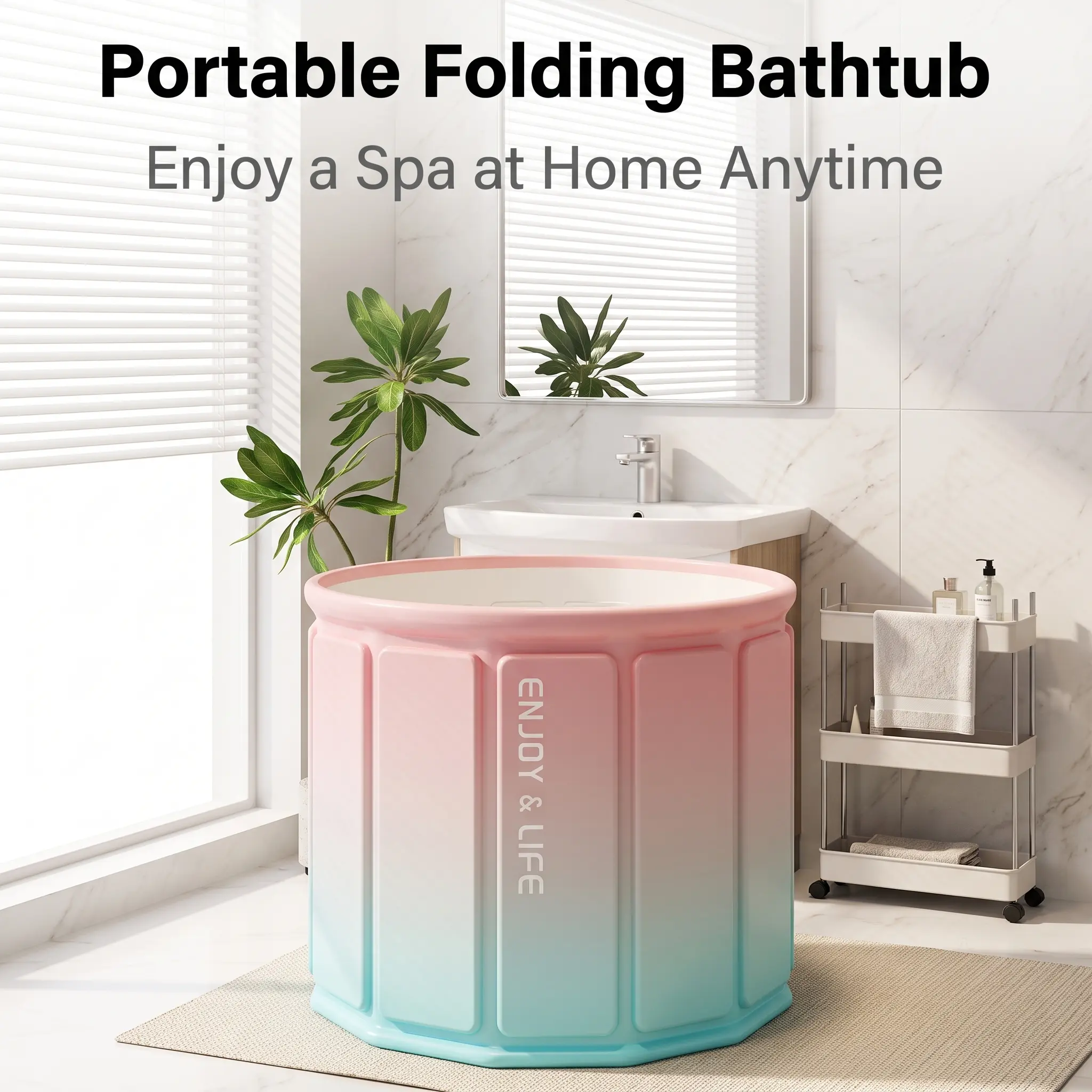 Portable Folding Bathtub for Adults, 6-Layer Thermal Insulated Soaking Tub, Freestanding with Stable Composite Board Support, Flat-Folding Space Saver for Home Spa Relaxation, Free Standing Bathtub, 6-Layer Insul., Flat-Folded