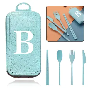 4pcs Portable Reusable Wheat Straw Tableware Set, Wheat Straw Cutlery, Detachable Spoon Fork Knife & Chopsticks, Ideal for Camping Kitchenware, Outdoor Camping Supplies, Picnics, Home Use, Gift