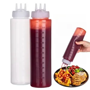 3pcs Plastic Squeeze Bottles, 650/22oz Condiment Squeeze Bottles, 3-Hole Squirt Bottles for Thick Sauce, Ketchup, Mustard, Syrup, BBQ, Kitchenware