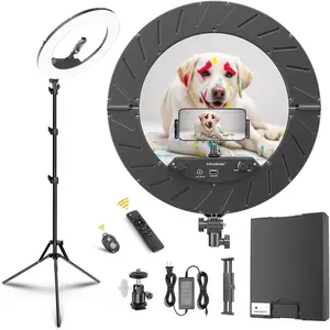 18 Inch Ring Light Kit, 55W6700k Dimmable LED Light, Tripod Stand, Remote Controller,Box,CRI95,Black,ring light shade