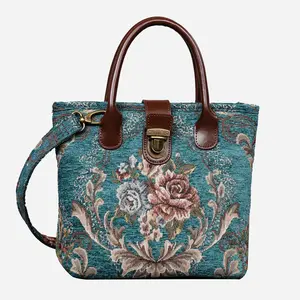 Floral Teal Tuck Lock Carpet Satchel