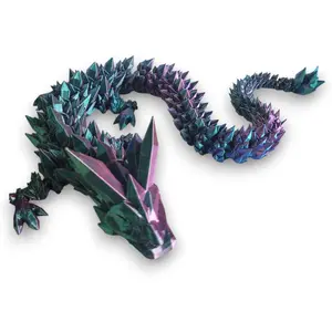 PowerTRC 3D Printed Dragon (Tri-Color Red Blue Green) - Extra Large Flexible Fidget 3D Printed Crystal Dragon Toy, Gift Bag Filler, Desk Decoration, Party Favor, Easter Basket Stuffers (24 Inch Dragon)