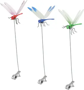 3 Pack Dragonfly Clip,3D Dragonfly Garden Stakes Decor,Dragonfly Humming Bird Stakes,Deer and Horse Fly Deterrent,Garden Bird and Fly Scare Devices for Indoor Outdoor (3pcs)