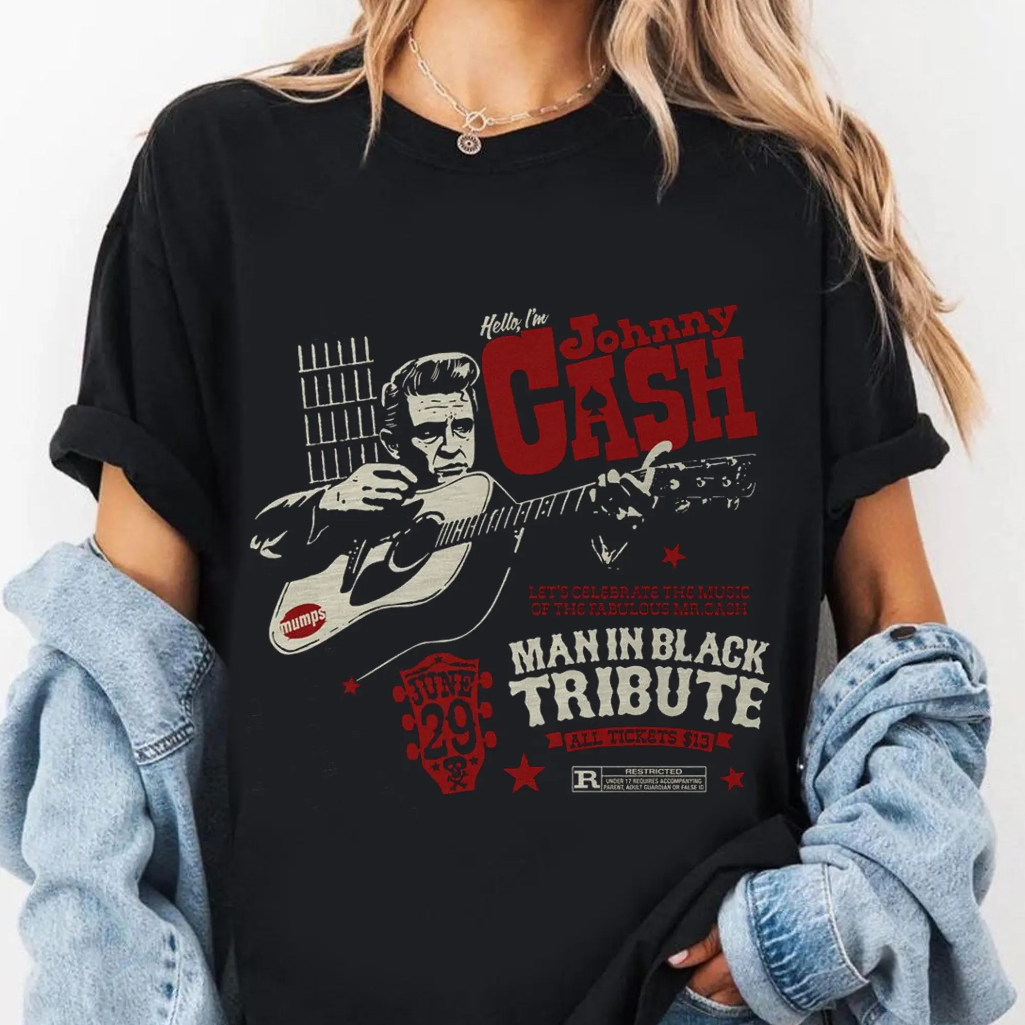 Johnny Cash Man in Black Tribute T-Shirt – Retro Western Graphic Tee Vintage Style