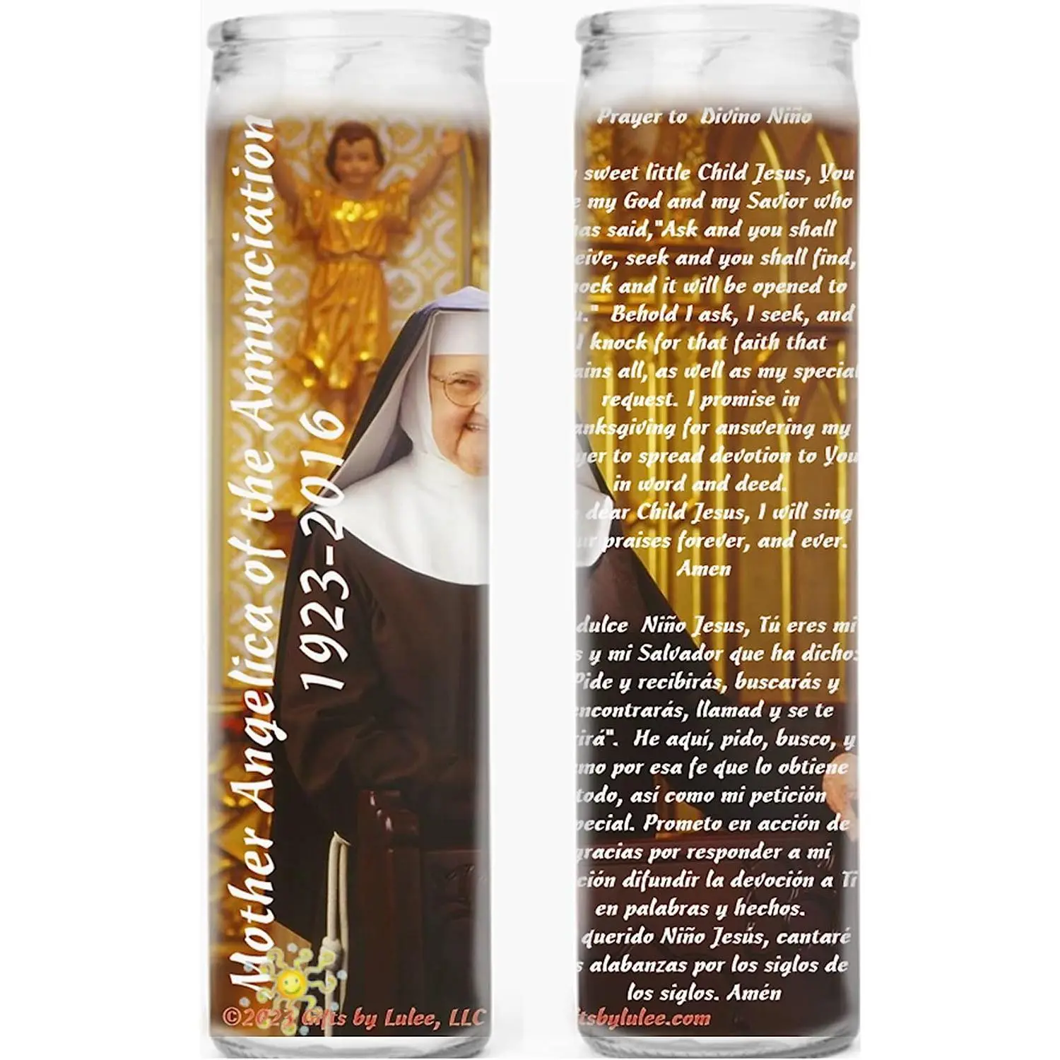 Mother Angelica Candles Set of 2 or 4 with Divino Nino Baby Jesus Prayer