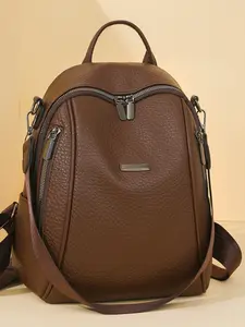 Women's Large Capacity Backpack, PU Fabric, Zipper Closure, Ideal for Travel, Parties, Shopping, Casual Style, All Seasons, Travel Backpacks