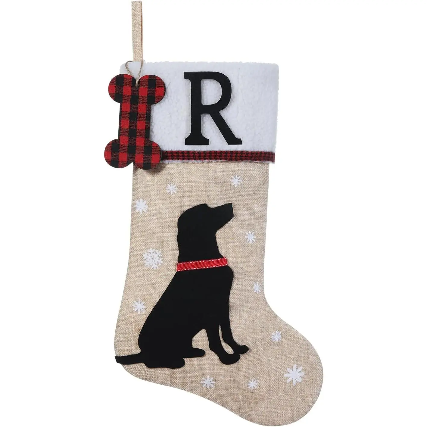 20 Inches Pets Initial Christmas Stocking,Dog Christmas Stocking Personalized with Dog Bone Hanging Wooden Ornament,Xmas Gifts for Pets(Letter R)