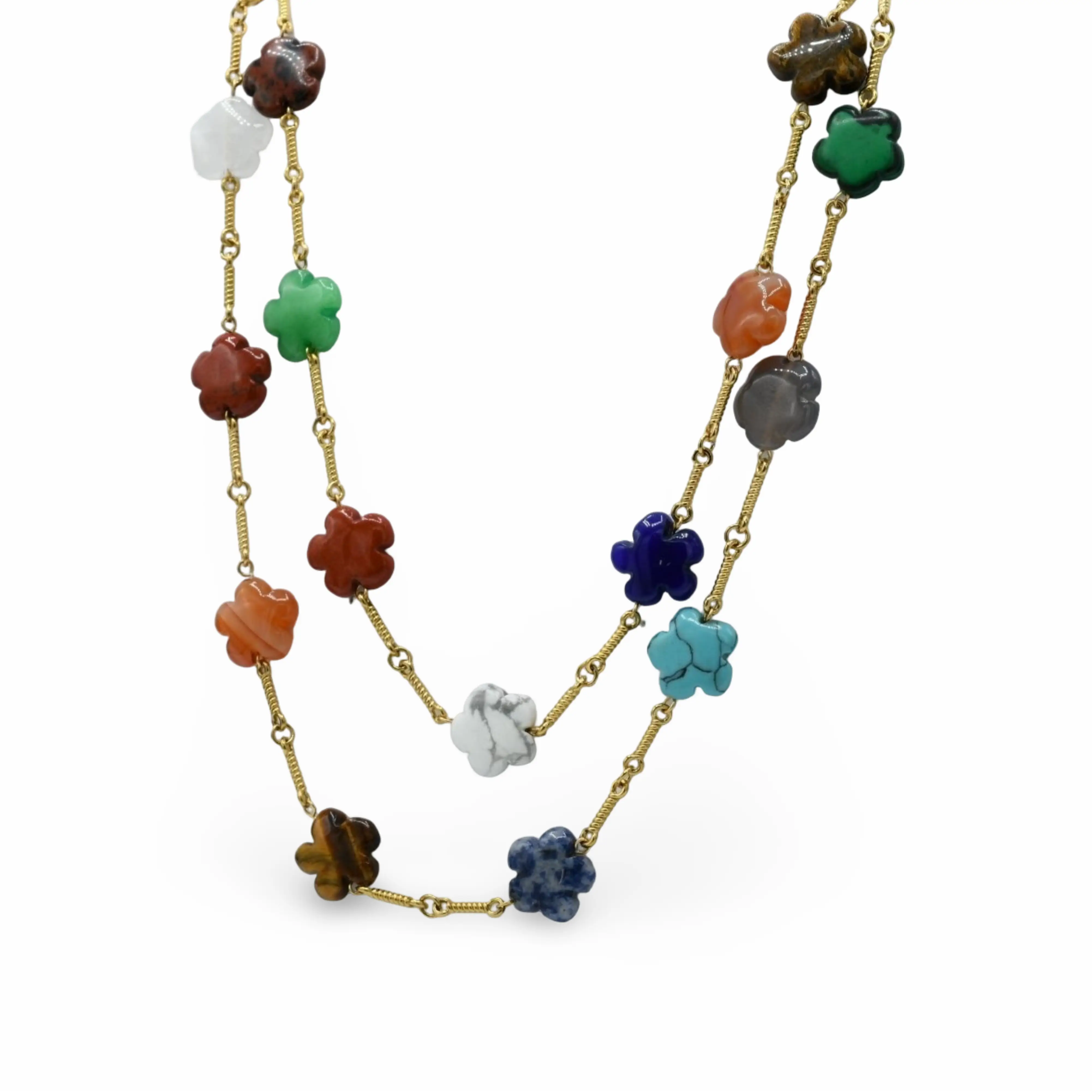 Natural Long Flower Stone Necklace