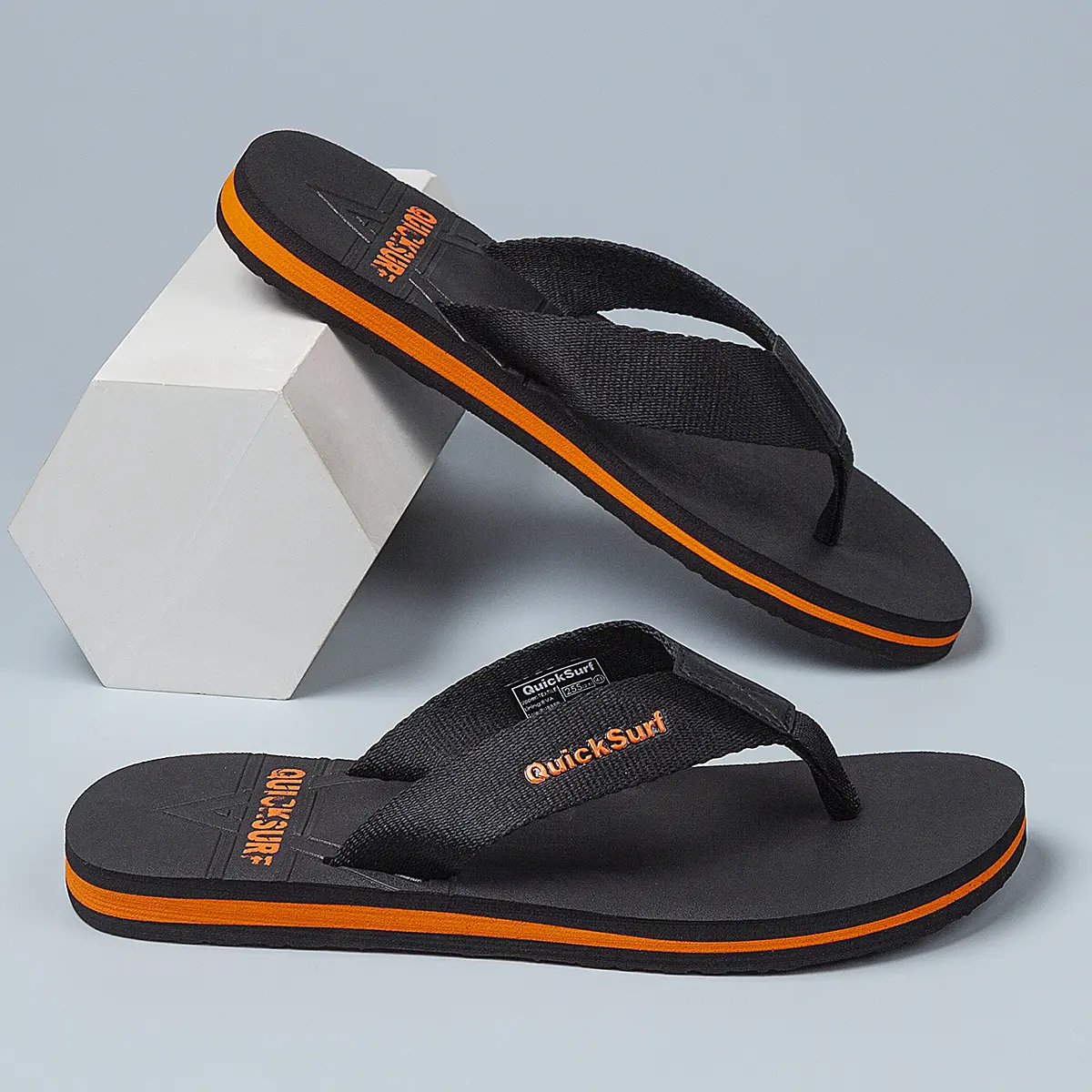 Men's fashionable summer flip flops, multi colored, fabric upper. EVA sole. Soft and durable, suitable for beach vacations and home stays