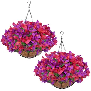 Artificial Hanging Flowers Basket for Outdoors, UV Resistant Fake Bougainvillea Flowers with Hanging Baskets for Garden Decoration Mother Day Gifts Spring Summer Flowers Decor for Yard Patio Porch Balcony Home Backyard