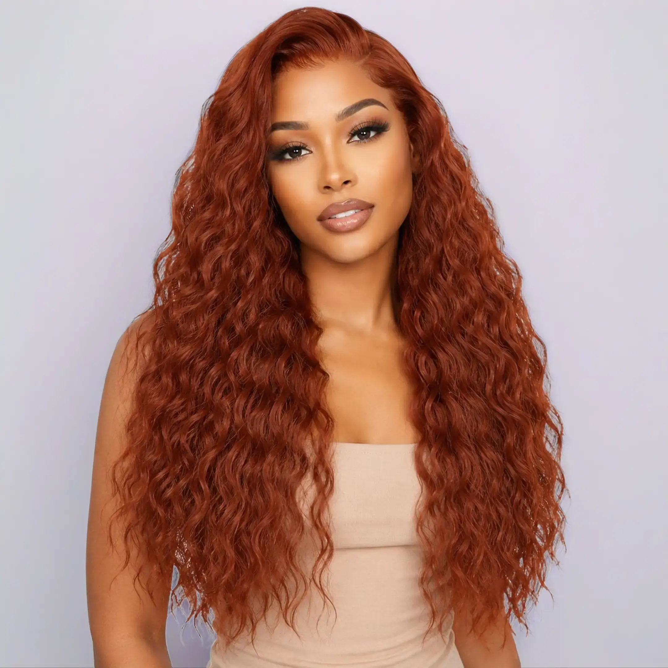 AuvzyHair 26inch Long 13x6 HD Front Lace Synthetic Wig -Water Wave Wigs Heat Resistant for Various Shapes Gorgeous Fluffy without Bangs 180% Density HD Deep Wave Wig for Daily Using/Party SummerWins