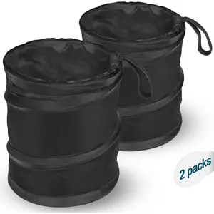 2 Packs Car Trash Cans, Mini Collapsible Pop-Up Car Trash Cans, Hanging Car Trash Bags, Camping Trash Cans, with Velcro, Waterproof, Multi-Purpose, Black - Suitable for Trucks/Minivans, RVs, Camping, and Small Spaces