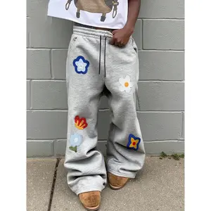 Unisex trendy floral print sweatpants, athleisure pants, street-style comfortable fabric trousers for spring and fall