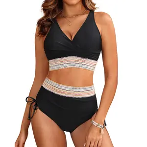 Aqua Eve Womens High Waisted Bikini Sets Tummy Control Color Block Two Piece Swimsuit Full Coverage 2026 Bathing Suit