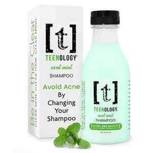 TEENOLOGY Teen Safe Shampoo to Avoid Acne - Dermatologist Recommended - No Sulfates, Parabens, or Pore-clogging Oils, Noncomedogenic, Moisturizing Haircare for Teens with Forehead or Body Acne, Hydrating Blend, Cleansing, Sweet Mint Aroma, Peppermint