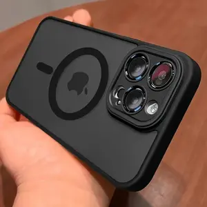 Luxury Magnetic Wireless Charging Phone Case for iPhone 17 16 15 14 13 12 11 Pro Max plus Matte Translucent Hard Pc Armor Shockproof Camera Lens Case