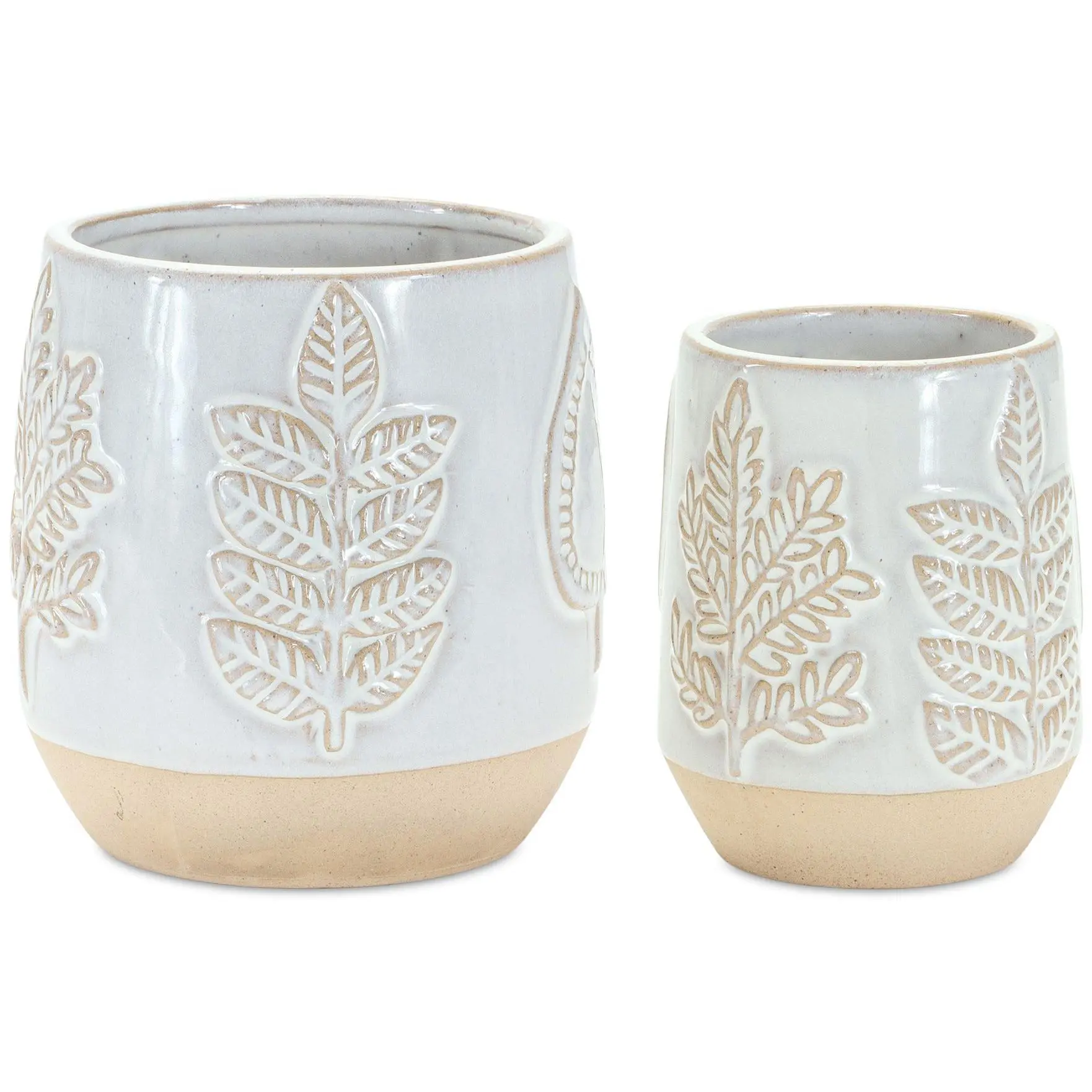 Melrose Porcelain Leaf Print Planter (Set of 2)