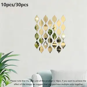 Set of 10 Leaf-Shaped Mirror Wall Stickers, Wall Decal, 15*8CM Size, 1mm Thick Plastic Home Decor, Stylish PS Mirrors for Modern Interiors