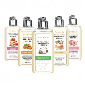 Handcrafted Body Juice Oil - Moisturizing & Nourishing - Anti-Cracking & Dryness - Daily Body Care Moisturizer with 5-Fragrance - Essence Oil moisturising moisturiser perfumed lotion Honey Almond Milk Body Oil Moisture Hydrating peach Cosmetic   body  oil