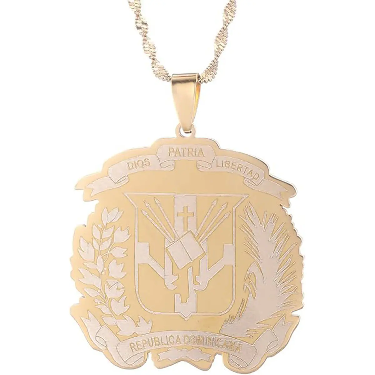 Dominican Republic Coat of Arms Pendant Necklace for Men & Women, Dominican Flag Stainless Steel Jewelry for Cultural Pride & Everyday Wear