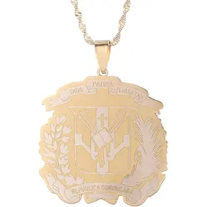 Dominican Republic Coat of Arms Pendant Necklace for Men & Women, Dominican Flag Stainless Steel Jewelry for Cultural Pride & Everyday Wear