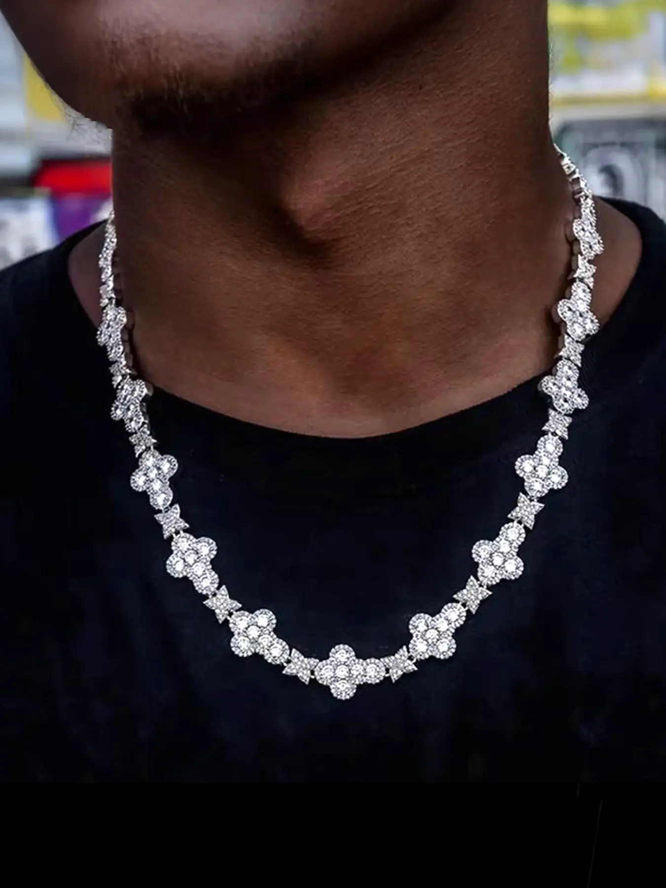 ICED CHICS Hip-hop Cross Flower Zircon Necklace, a versatile hip-hop accessory, enhances your temperament and is the best gift for your friends, Cubic Zirconia Necklaces, Flower Pendant Necklace