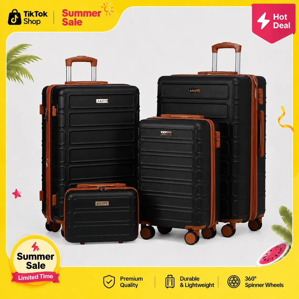 AAIVV 4 PCS Luggage Sets, with Double Spinner Wheels Expandable ABS Travel Suitcase Set, TSA Lock Hardshell Durable Traveling Bag Luggage Sets (13/20/26/28in) summervibes