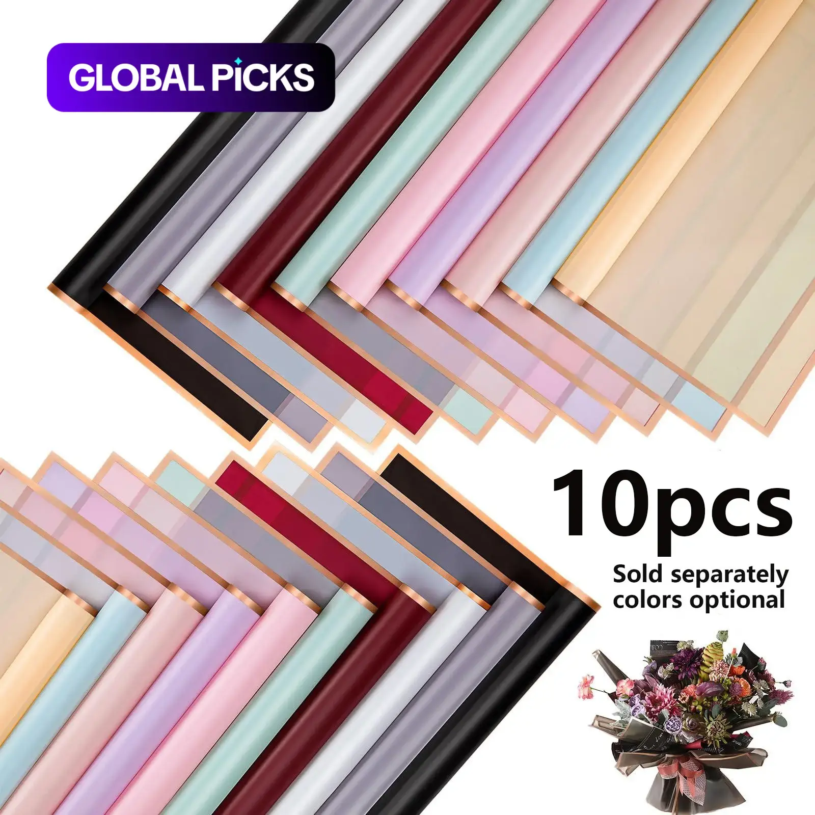 High-End Gold-Edge Premium Packaging Paper 10pcs, Solid Color Flower Wrapping Paper, Rose Wraps, DIY Crafts, Floral Shop Supplies, Wedding, Valentine's Day and Birthday Gifts Bouquet Wrapper #GLOBAL PICKS