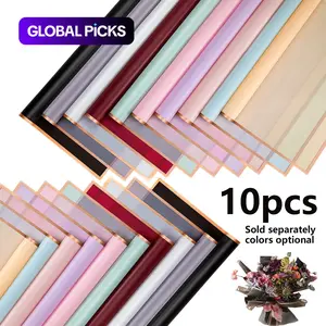High-End Gold Edge Packaging Paper 10pcs, Pure Color Flower Wrapping Paper, DIY Crafts, Floral Shop Supplies, Wedding, Valentine's Day, Birthday Gifts, Bouquet Wrapper #GLOBAL PICKS