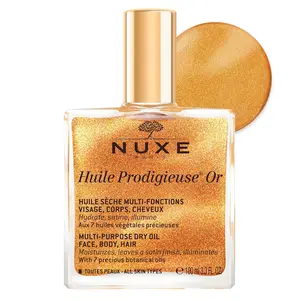 NUXE Huile Prodigieuse Shimmer Multi-Purpose Dry Oil - Luxurious Radiant Glow and Hydration for Face, Body & Hair, 3.3 Fl Oz
