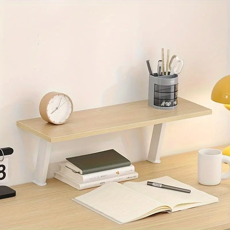 Multi-Layer Wooden Floating Desktop Bookshelf - No-Drill Rectangular Computer Monitor Lift Stand, Home Office Organizer with Office Accessories (1 Unit Single Set, US)