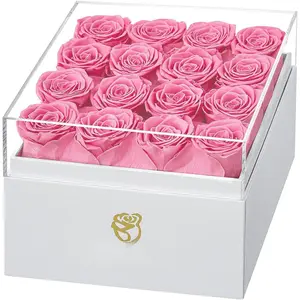 Forever  Preserved Roses Real Roses that Last Over a Year Rose Box Gifts for Her Mothers Day Valentines Day Christmas (Square White Box, 16  Roses)