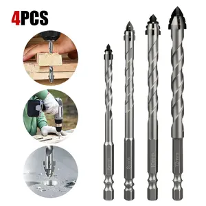 LOZLIN 4PCS Masonry Drill Bit Set Sawtooth Eccentric Drill Bit Set Industrial Strength Carbide Tip 8mm 10mm 12mm Hex Shank Double R Groove High Bite Without Wobbling Tool