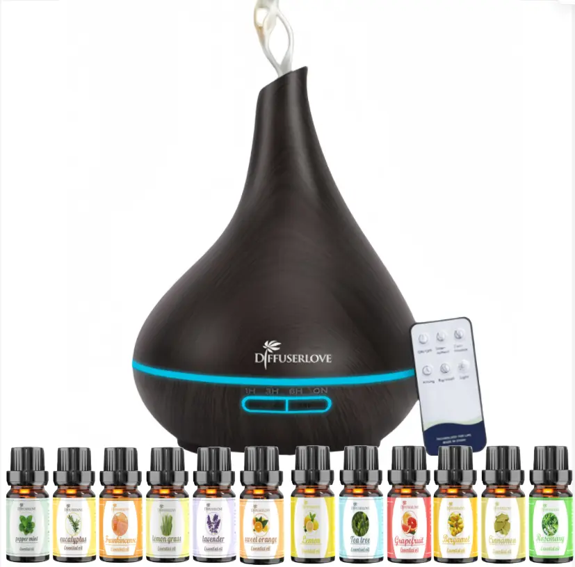 Diffuserlove 500ml Essential Oil Diffuser with 12 Bottles of Essential Oils with Adjustable Mist Mode, No Water Auto Shut Off Essential Oil Cool Mist Diffuser, Home Diffuser, Home Office Humidifier Aromatherapy Humidifier Aromatherapy For Home