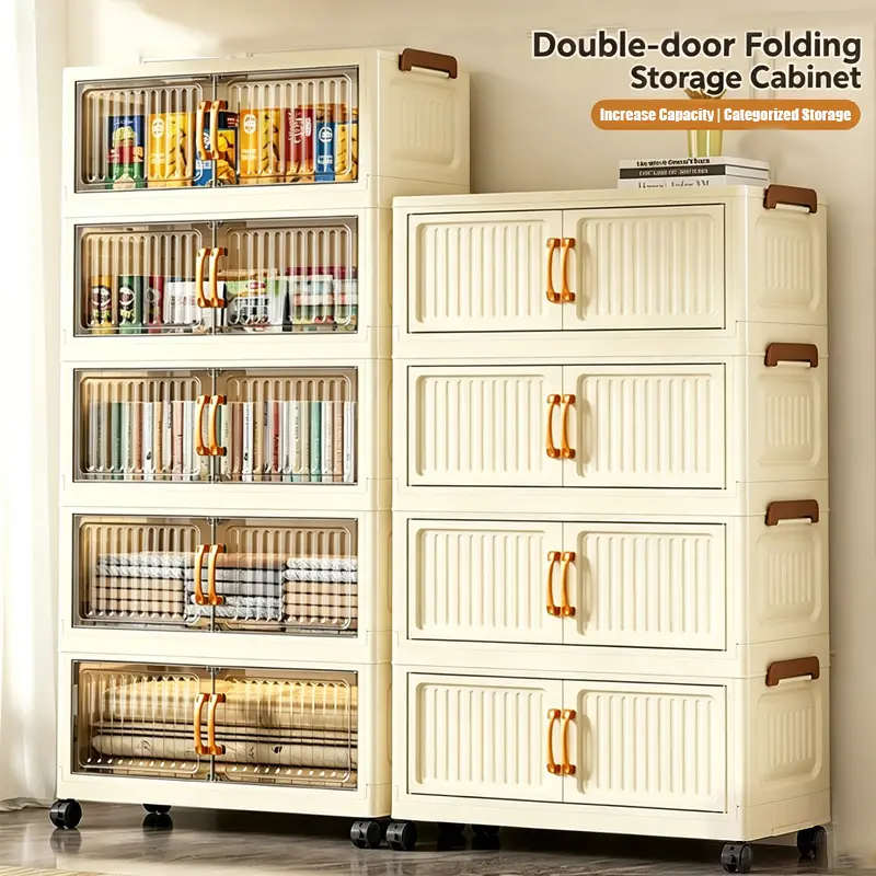 (58cm Face Width) upgraded large capacity Multi-Layer Plastic Folding Storage Cabinet With Wheels, Bedroom wardrobe, storage box，Household Multi-layer Shelf, Ideal For Home, Office, Kitchen, Bathroom - Space-Saving And Easy To Assemble, Closet Organizatio