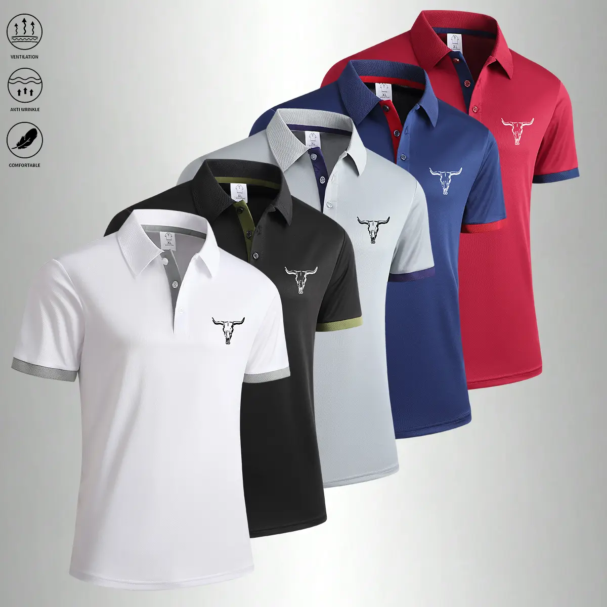 Men’s polo shirt set of 5 pieces, button front placket, comfortable and breathable, suitable for everyday casual wear and office attire, formal occasions men’s dresswear, short sleeves for men.