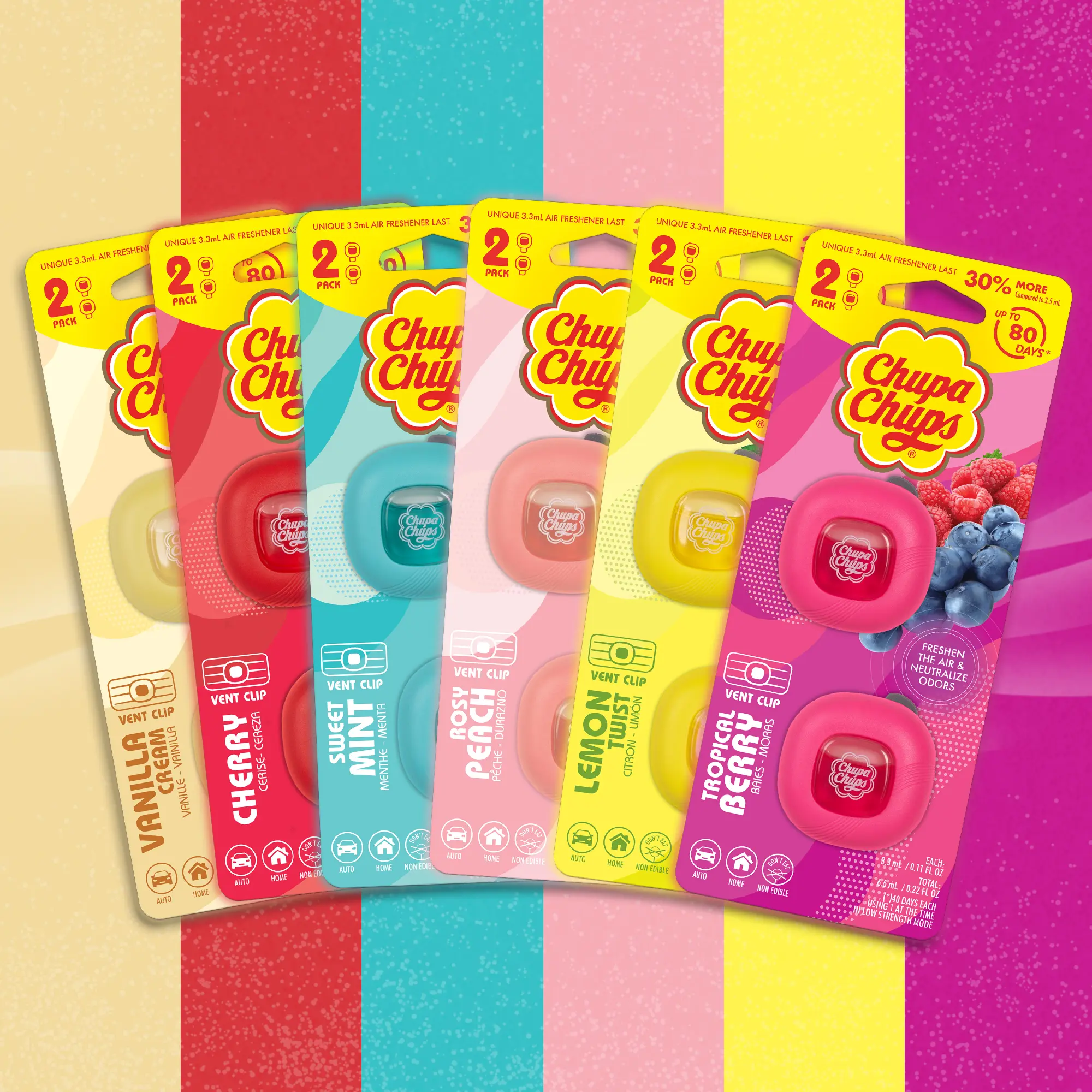 Chupa Chups Car Air Fresheners - Forever Fun Scents, Freshies Aroma Therapy Odor Eliminator Sweet Scented Citrus Fruity Aromatic, Car Fragrance, Cars Accessories