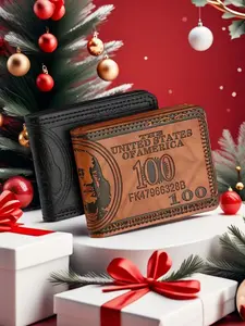 Men's Dual-Fold Wallet, Vintage Style $100 Bill Design, Daily Use, Perfect Gift for Holidays, Retro Fashion Accessory, Durable Bifold Wallet